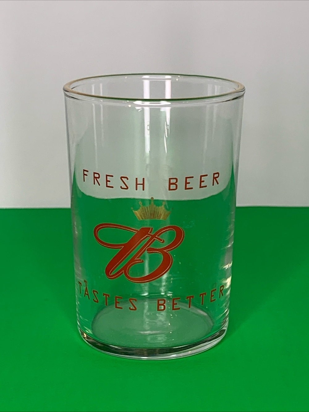Budweiser Collectible Beer Glass Fresh Beer Tastes Better Red Logo Gold Rim